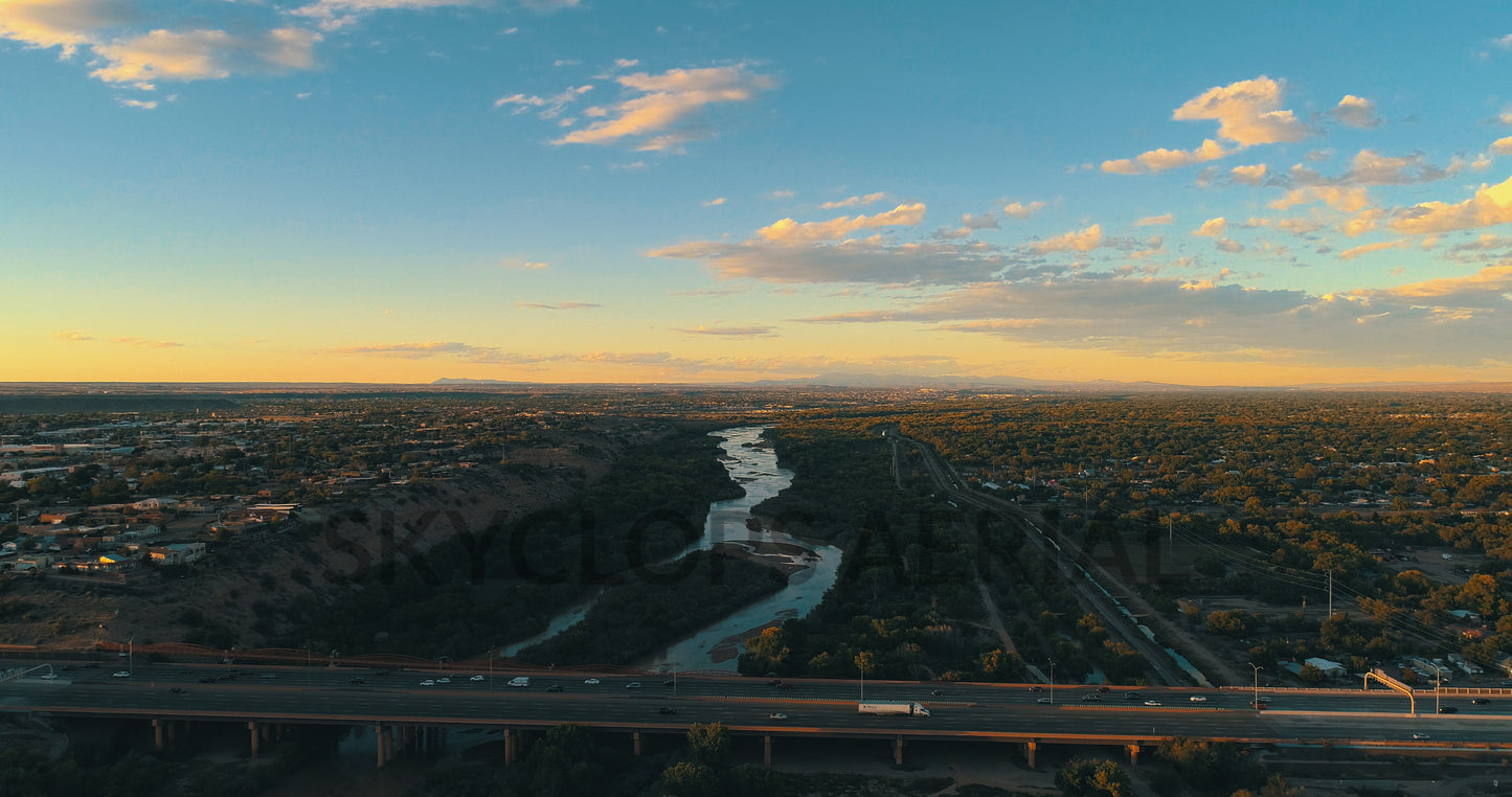 Sunset at I-40 from the Rio Grande in New Mexico