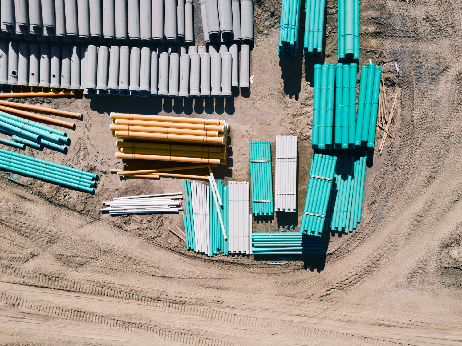 Drone shot of construction materials